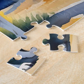 Een wolf in een bos waterverf schilderij legpuzzel (Zijkant)