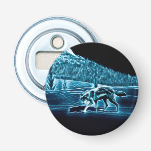 Een wolf op sneeuw button flesopener