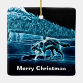 Een wolf op sneeuw keramisch ornament (Achterkant)