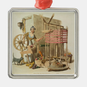 Een Woman Wool Skeiner, gegraveerd door de kunsten Metalen Ornament