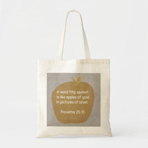 Een woord fitly gesproken, gouden appel canvas tas