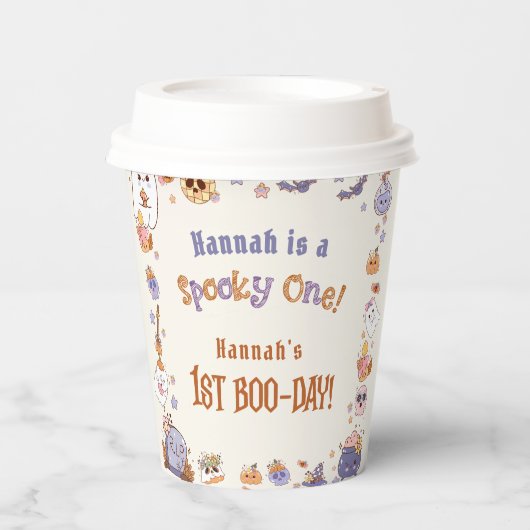 Eén woordy Babe Cute Halloween Ghost 1e verjaardag Papieren Bekers (Voorkant)
