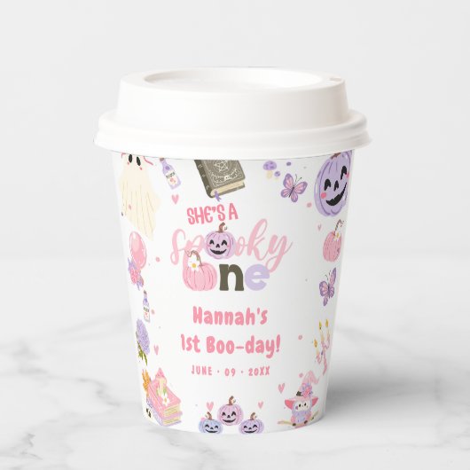 Eén woordy Babe Cute Halloween Ghost 1e verjaardag Papieren Bekers (Voorkant)