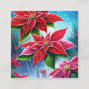 Een zachte regen van rode en roze poinsettia bloem vierkante visitekaartje