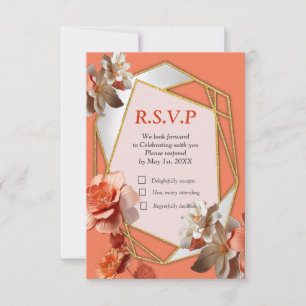 Een zachte, rozeachtige tint genaamd Peach Fuzz Fl RSVP Kaartje