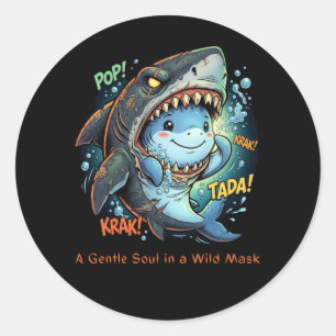 Een zachte ziel in een wild masker Cute haai Ronde Sticker