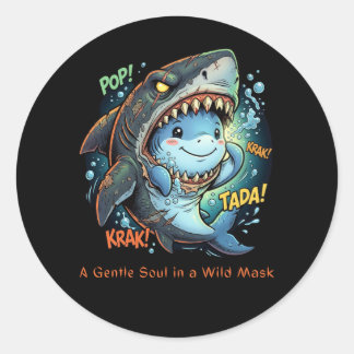 Een zachte ziel in een wild masker Cute haai Ronde Sticker
