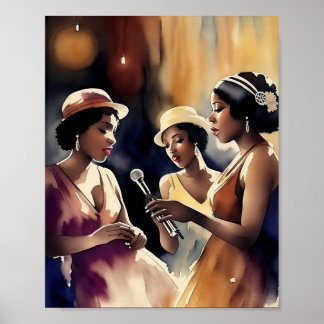 Een zanggroep die optreedt in een jazzclub poster
