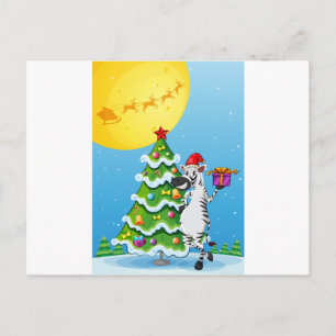 Een zebra naast de hoge kerstboom feestdagenkaart