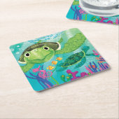 Een Zee-schildpad Vierkante Kartonnen Onderzetter (Schuin)