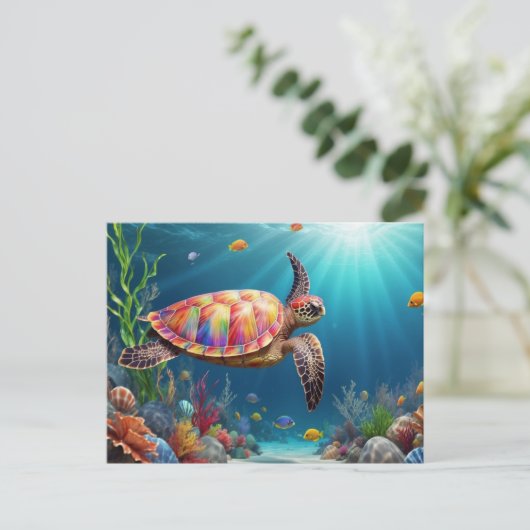 Een Zee Turtle's Zwemmen in de oceaan Diepten Briefkaart (Staand voorkant)