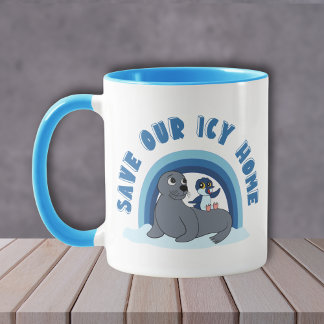 Een zeehond en een pinguïn "Save Our Icy World" ca Mok