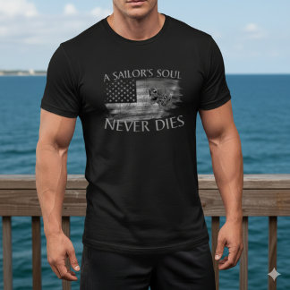 Een Zeemansziel Sterft Nooit Amerikaanse Vlag Sche T-shirt