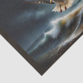 Een zeemeeuw boven stormachtige oceaan in kustscèn tissuepapier (Detail)