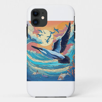 Een zeemeeuw indienen boven zee print telefoonhoes iPhone 11 hoesje