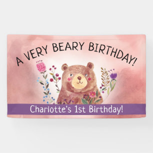 Een zeer beige verjaardag Kute Beer kinderdag Spandoek