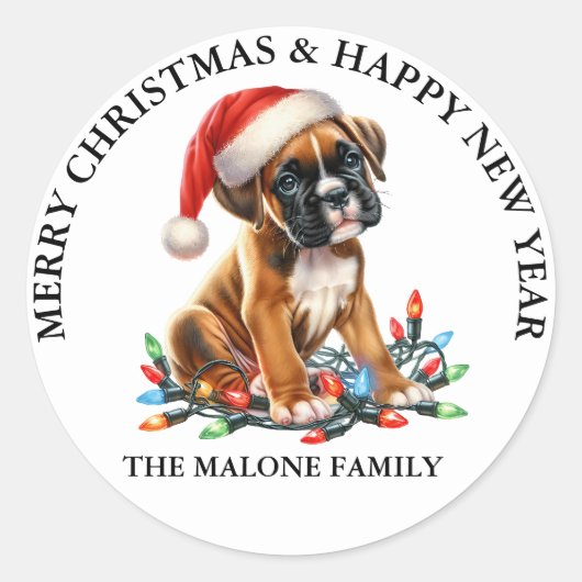 Een zeer bokser kerst ronde sticker (Voorkant)