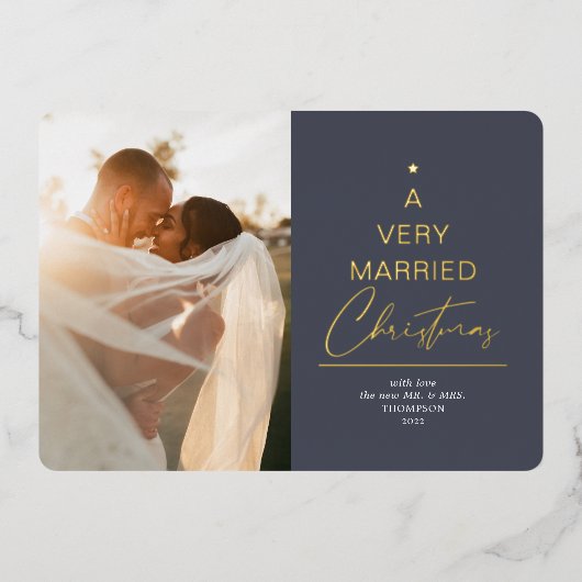 Een zeer gehuwd kerstscript blauw zilver folie feestdagenkaart (Voorkant)