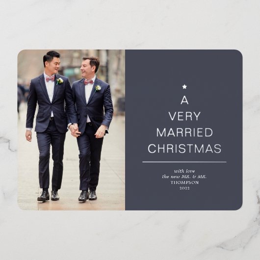 Een zeer gehuwde kerstblauwe zilver folie feestdagenkaart (Voorkant)