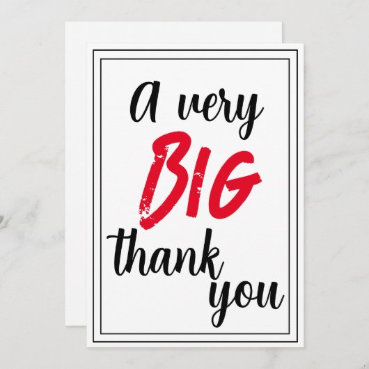 Een zeer grote dank u rood zwart ingelijste waarde bedankkaart (Voorkant / Achterkant)