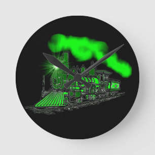 Een zeer heldere Neon Green Train Engine Ronde Klok