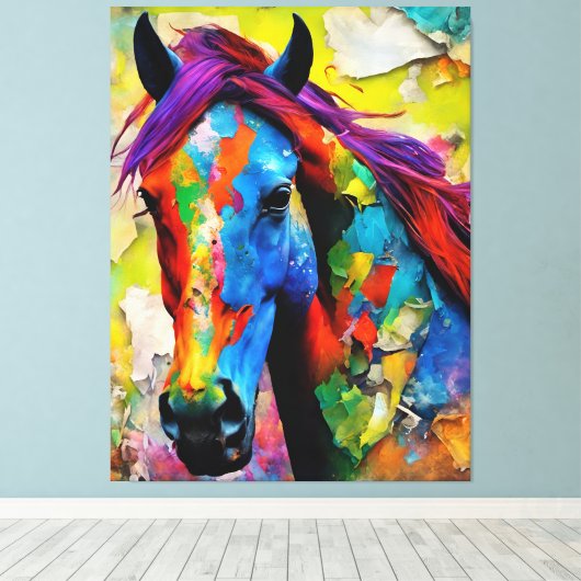Een zeer kleurrijk paard canvas afdruk (Insitu (Houten vloer))