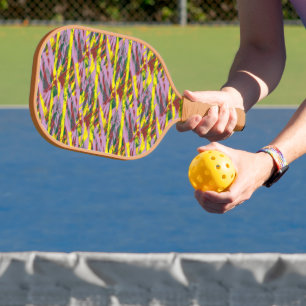 Een zeer kleurrijk patroon met veel verschillende pickleball paddle