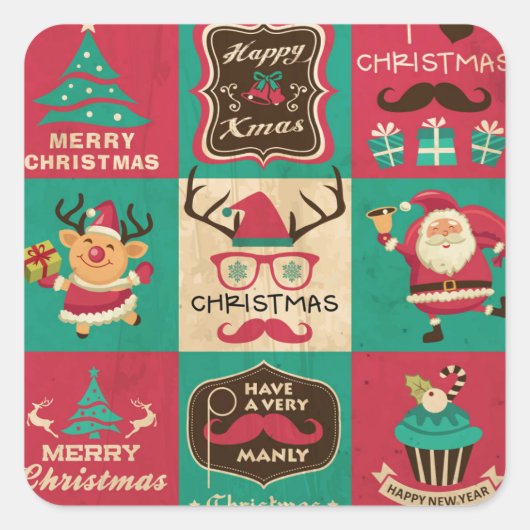 Een zeer Manly kerstmustache Collage Sticker (Voorkant)