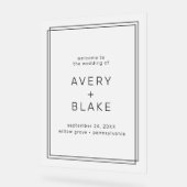 Een zeer moderne minimalistische bruiloft welkom acryl bord (Hoek)