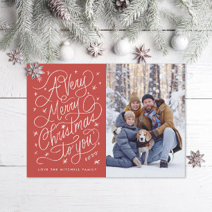 Een zeer vrolijke kerst hand-belettering foto feestdagenkaart