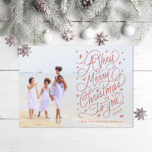 Een zeer vrolijke kerst hand-belettering foto feestdagenkaart