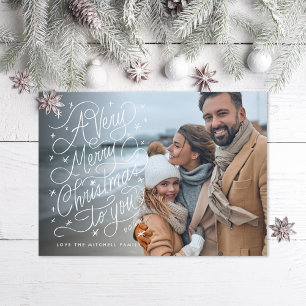 Een zeer vrolijke kerst hand-belettering foto feestdagenkaart