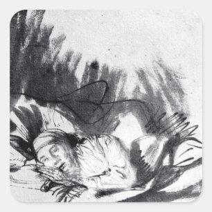 Een zieke vrouw in een bed, misschien Saskia Vierkante Sticker