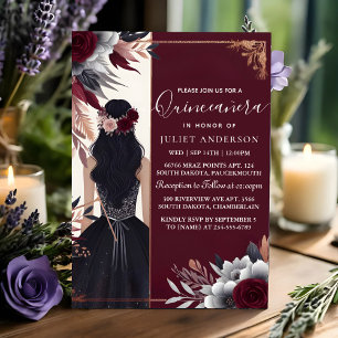 Een zilveren Plum Kant Gown Boho Bourgogne Quincea Kaart