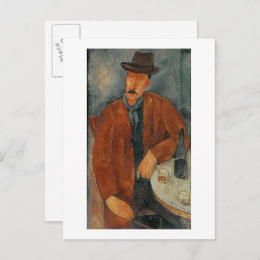 Een zittend man op een tafel briefkaart (Voorkant / Achterkant)