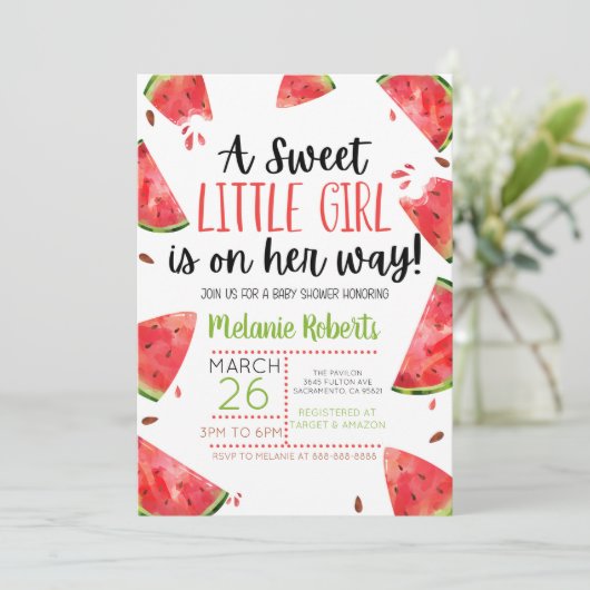Een zoet klein meisje Watermelon Geëigende uitnodi Kaart (Staand voorkant)