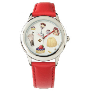 Een zoet patroon met verschillende desserts. horloge