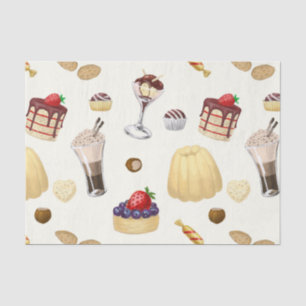 Een zoet patroon met verschillende desserts. tissuepapier