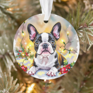 Een zoete Boston Terrier Kerstmis Ornament