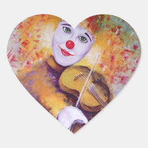 Een zoete clown die de viool speelt hart sticker