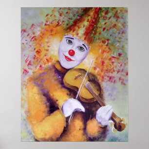 Een zoete clown die de viool speelt poster