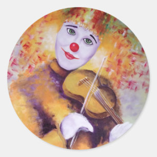 Een zoete clown die de viool speelt ronde sticker