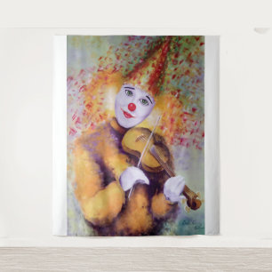 Een zoete clown die de viool speelt wandkleed