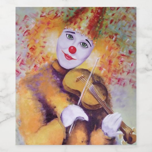 Een zoete clown die de viool speelt wijn etiket (Enkel label)