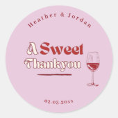 Een zoete dank u roze rode wijn retro bruiloft gun ronde sticker (Voorkant)