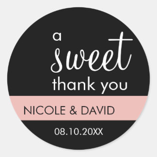 Een zoete dank u roze zwart aangepaste bruiloft gu ronde sticker