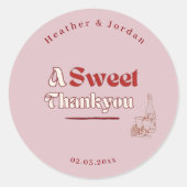 Een zoete dankjewel roze rode wijn Retro huwelijks Ronde Sticker (Voorkant)