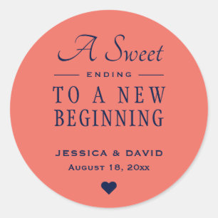 Een zoete eindigende marineblauw en koraalweddensc ronde sticker