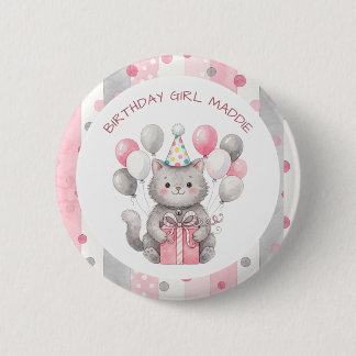 Een zoete, grillige kat verjaardagsmeisje ronde button 5,7 cm
