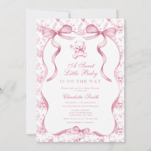 Een zoete kleine baby toile beer roze baby shower kaart